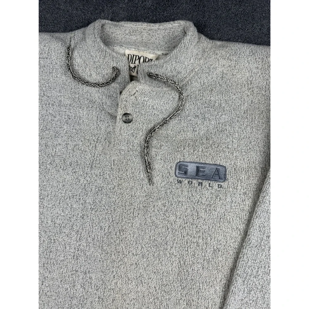 Vintage Diport‎ USA Sea World Henley Pullover Gray Textured Knit Mens Medium